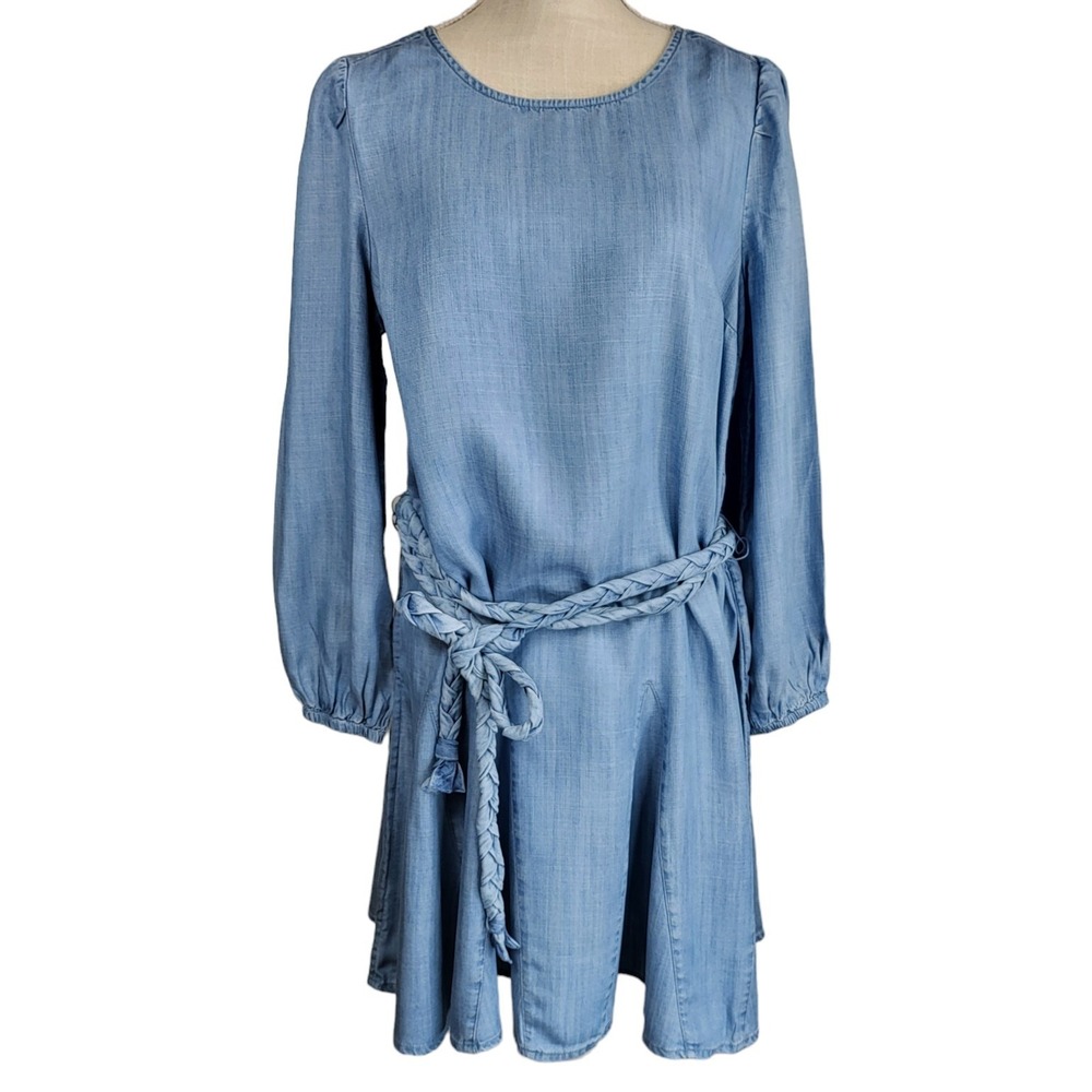 Vineyard Vines Chambray Dress Size Medium Blue Long Sleeve Braided Belt #763